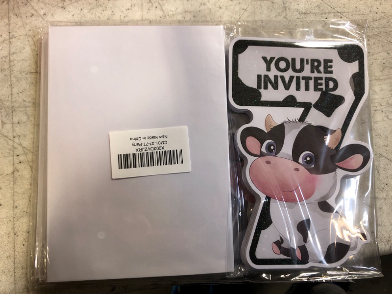 Photo 2 of 20 Cow 7th Birthday Party Invitations with Envelopes Double Sided Farm Animal Cow Shaped Fill-in Invitations Invites for 7 Year Old