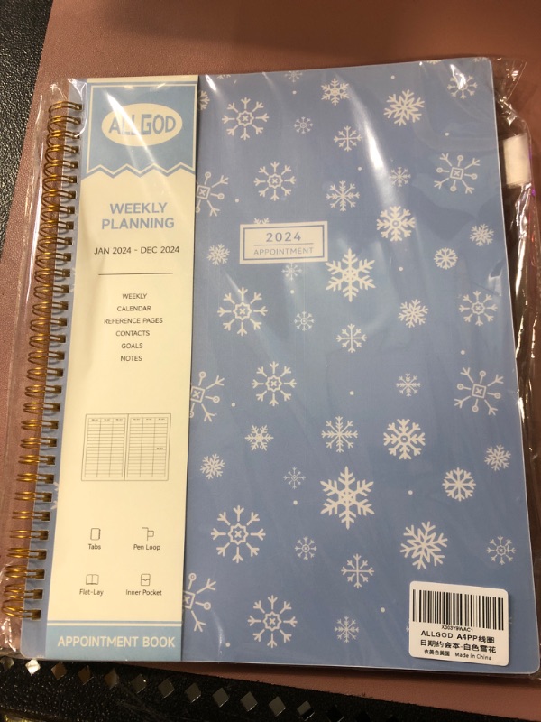 Photo 2 of Appointment Book 2024 Weekly & Monthly Planner 8.5"x11", Large Schedule Planner 2024 Daily Hourly Planner Appointment with Spiral Bound, 15 Minute Increments, Tabs, Pocket, Snowflake White White Snowflake