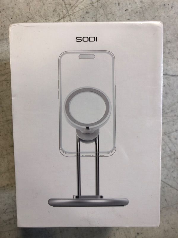 Photo 2 of SODI Magnetic Phone Stand, Desk Phone Holder for Wireless Charger, Detachable Magnetic Phone Ring Grip Compatible with iPhone 15/14/13/12 Series (Charger Not Included) Silver