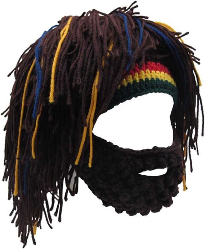 Photo 1 of Funny Rasta Wig Beard Hats Knitted Jamaican Rasta Beanie Hat with Dreadlocks Christmas Halloween Caps
