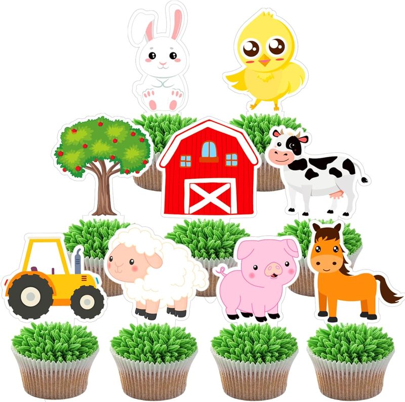 Photo 1 of 36PCS Big Farm Cupcake Toppers Farm Animal Cake Topper - Spring Easter Decorations for Farm Theme Birthday Party Favors Supplies Baby Shower Decorations
