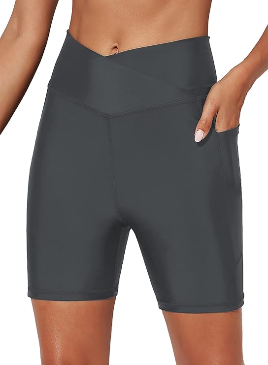 Photo 1 of Aleumdr 5" Swim Shorts for Women High Waisted Tummy Control Board Shorts Swim Bottoms with Pockets UPF 50+
