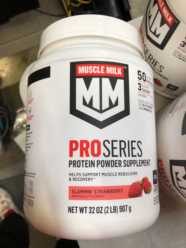 Photo 1 of **BEST BY JAN 2024-EXPIRED**  Muscle Milk Pro Series Protein Powder, Strawberry, 2 Pounds (Pack of 1) Slammin' Strawberry 2 Pound (Pack of 1)