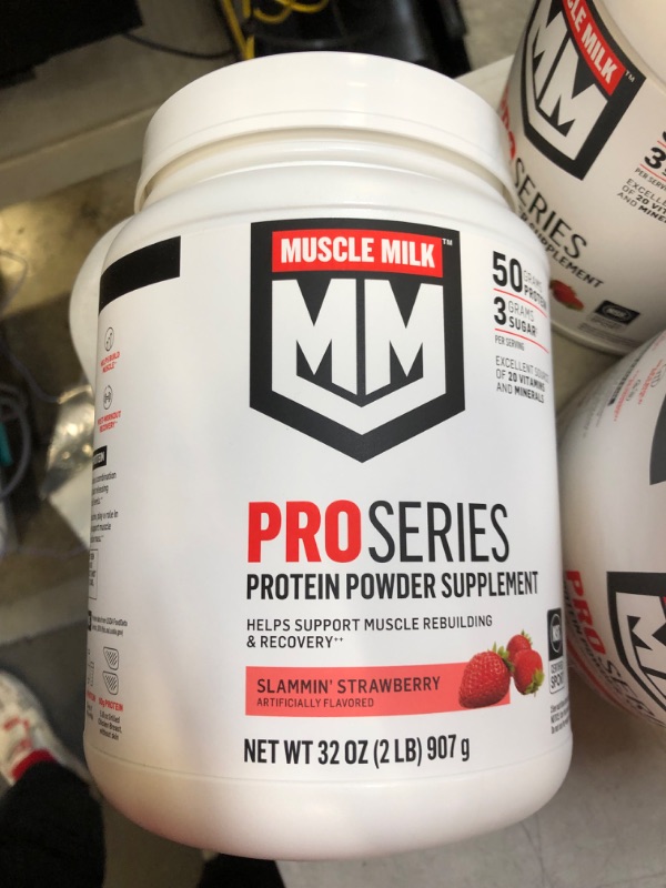Photo 2 of **BEST BY JAN 2024-EXPIRED** Muscle Milk Pro Series Protein Powder, Strawberry, 2 Pounds (Pack of 1) Slammin' Strawberry 2 Pound (Pack of 1) 