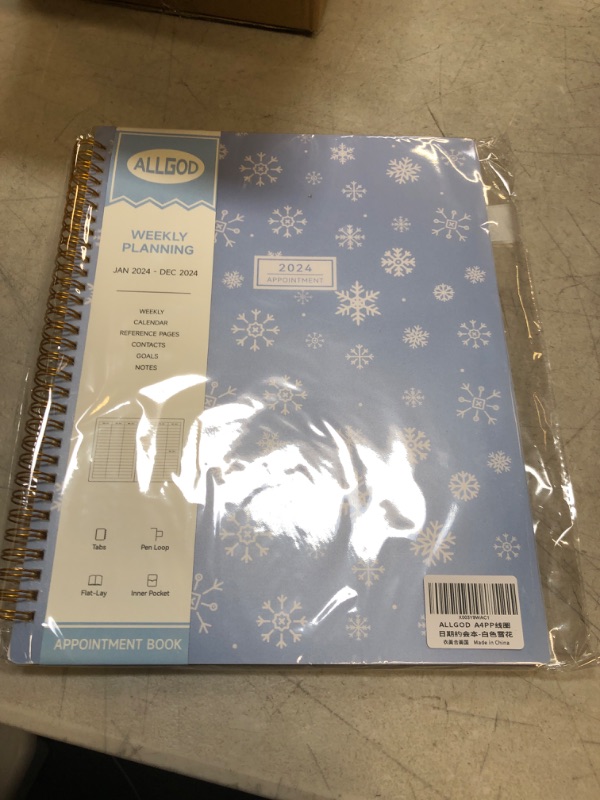 Photo 2 of Appointment Book 2024 Weekly & Monthly Planner 8.5"x11", Large Schedule Planner 2024 Daily Hourly Planner Appointment with Spiral Bound, 15 Minute Increments, Tabs, Pocket, Snowflake White White Snowflake