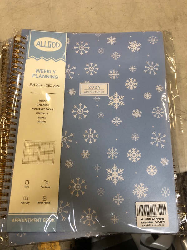 Photo 2 of Appointment Book 2024 Weekly & Monthly Planner 8.5"x11", Large Schedule Planner 2024 Daily Hourly Planner Appointment with Spiral Bound, 15 Minute Increments, Tabs, Pocket, Snowflake White White Snowflake