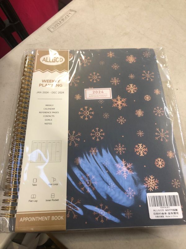 Photo 2 of Appointment Book 2024 Weekly & Monthly Planner 8.5"x11", Large Schedule Planner 2024 Daily Hourly Planner Appointment with Spiral Bound, 15 Minute Increments, Tabs, Pocket, Snowflake Gold Golden Snowflake