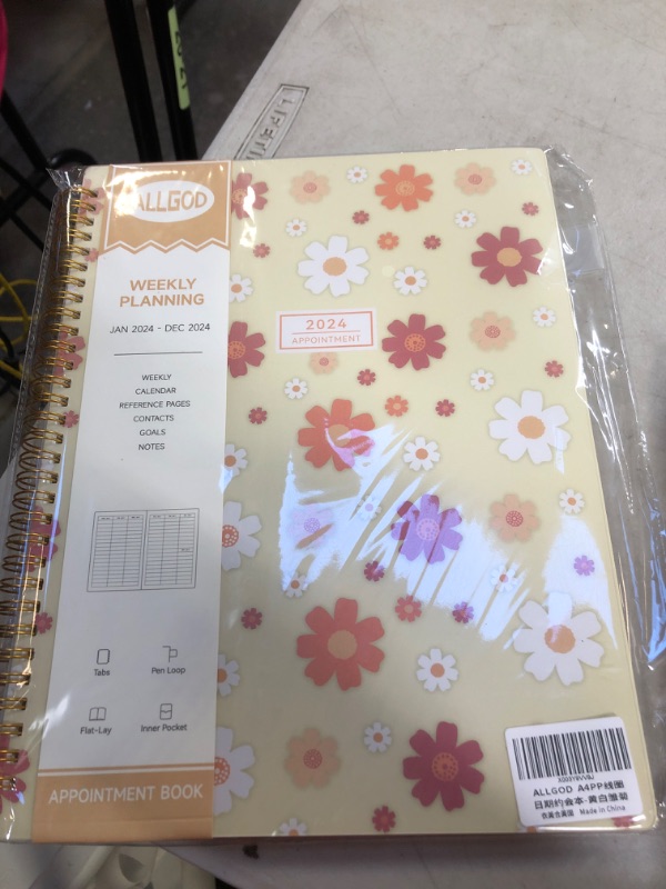 Photo 2 of ALLGOD Appointment Book 2024 Weekly & Monthly Planner 8.5"x11", Large Schedule Planner 2024 Daily Hourly Planner Appointment with Spiral Bound, 15 Minute Increments, Tabs, Pocket, Yellow Daisy