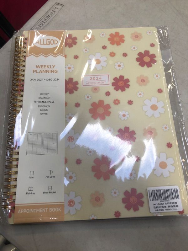 Photo 2 of ALLGOD Appointment Book 2024 Weekly & Monthly Planner 8.5"x11", Large Schedule Planner 2024 Daily Hourly Planner Appointment with Spiral Bound, 15 Minute Increments, Tabs, Pocket, Yellow Daisy