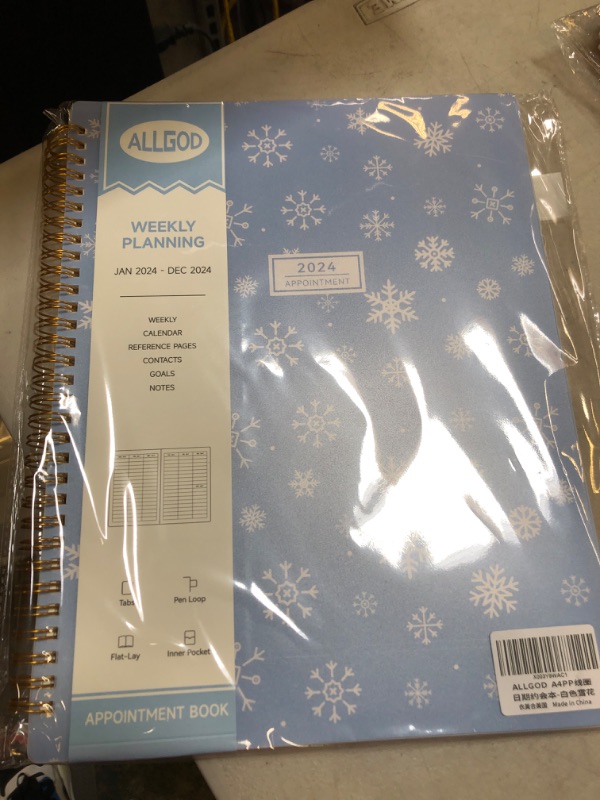 Photo 2 of Appointment Book 2024 Weekly & Monthly Planner 8.5"x11", Large Schedule Planner 2024 Daily Hourly Planner Appointment with Spiral Bound, 15 Minute Increments, Tabs, Pocket, Snowflake White White Snowflake