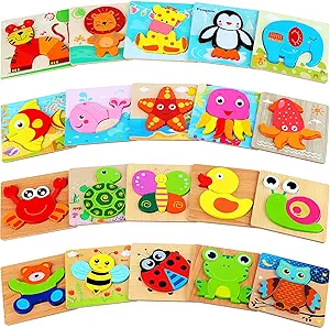 Photo 1 of 20 Pack Wooden Puzzles Toddler Toys Animal Toddler Puzzles Animal Shape Jigsaw Montessori Preschool Educational Learning Toys for Boys Girls Christmas Birthday Gifts