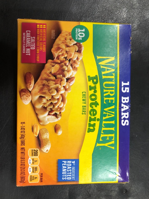 Photo 2 of Nature Valley Protein Granola Bars, Salted Caramel Nut, Snack Bars, 15 ct, 21.3 OZ Salted Caramel Nut 15 Count (Pack of 1) est date 10/05/2024