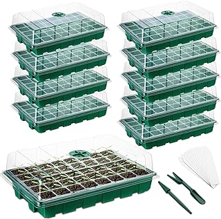 Photo 1 of Hoolerry Seed Starter Tray 40 Cells Seed Starter Kit with Humidity Dome and Base Propagation Tray Plant Germination Trays Greenhouse Mini Propagator Station for Seeds Growing (Green,10 Pcs)