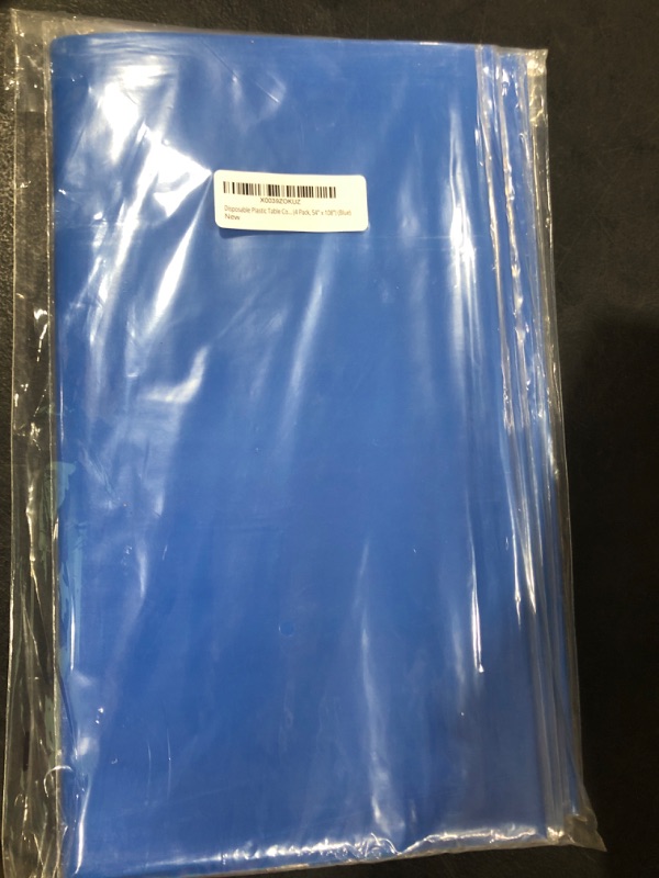 Photo 1 of Disposable Plastic Table Covers (4 Pack, 54" x 108") (Blue)
