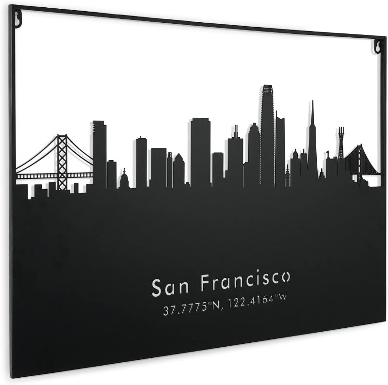 Photo 1 of Putuo Decor San Francisco City Wall Art, San Francisco Skyline Metal Wall Art, Cityscape Silhouette Large Modern Wall Decor for Bedroom Living Room, 26.8 x 18.9 Inches, Black