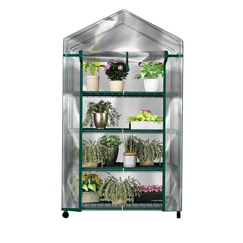 Photo 1 of 4 Tier Mini Greenhouse - Portable Greenhouse with Locking Wheels and PVC Cover for Indoor or Outdoor - 27 x 19 x 63-Inch Green House by Home-Complete