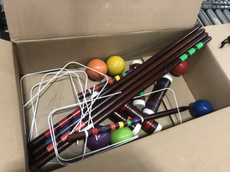 Photo 2 of Juegoal Six Player Deluxe Croquet Set with Wooden Mallets, Colored Balls, Sturdy Bag for Adults &Kids, Perfect for Lawn, Backyard and Park, 28 Inch Brown