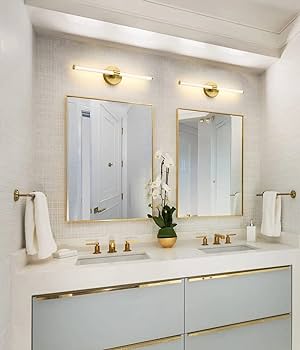 Photo 1 of STYLE DIFFERS SLIGHTLY FROM STOCK IMAGE, Gold Wall Sconces Set of Two, Bathroom Vanity Light Fixtures, Dimmable Modern LED Sconces Wall Lighting for Bedroom Living Room Powder Room Cabinet Hallway Stairway, 3000K, 14.25 Inch, BD022-LED-G