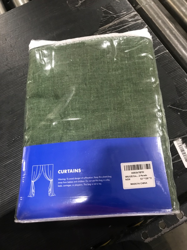 Photo 2 of MIULEE Emerald Green Linen Curtains 120 Inches Long for Bedroom Living Room, Soft Thick Linen Textured Window Drapes Semi Sheer Light Filtering Back Tab Rod Pocket Burlap Look, 2 Panels W52 x L120 Emerald Green