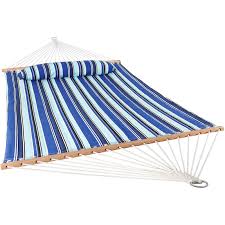Photo 1 of Sunnydaze Catalina Beach Blue Striped 2-Person Outdoor Heavy-Duty 450-Pound Capacity Quilted Fabric Hammock 