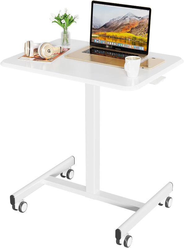 Photo 1 of NEWBULIG Small Mobile Laptop Desk with Wheels Portable Adjustable Height Rolling Standing Table for Home, Office and Classroom, 1 Pack, White
