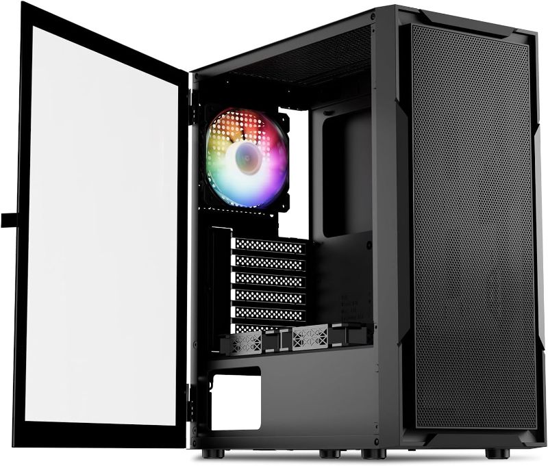 Photo 1 of DARKROCK A8-M Black Micro-ATX Mid Tower Computer PC Case for Gaming & Business Tempered Glass Side Panel Support 240mm Radiator on Top 1 x ARGB Fan & 2 x 120mm Cooling Fans Pre-Installed
