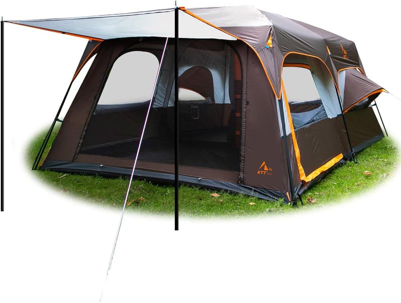 Photo 1 of KTT Extra Large Tent 10-12-14 Person(B),Family Cabin Tents,2 Rooms,3 Doors and 3 Windows with Mesh,Straight Wall,Waterproof,Double Layer,Big Tent for Outdoor,Picnic,Camping,Family Gathering
