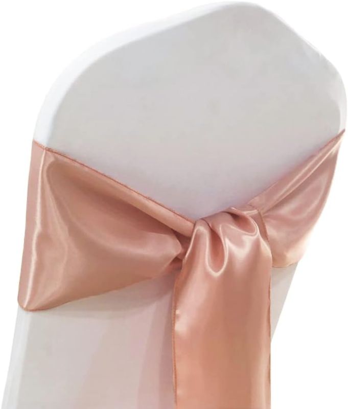 Photo 1 of 50 Blush Pink Chair Sashes Satin Chair Bows for Wedding Birthday Party Fiesta Restaurant Decor - 7x108 Inches Chair Ribbons Ties Fitted Banquets Folding Chairs Decorations