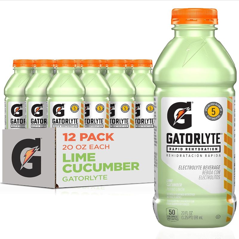 Photo 1 of  Gatorlyte Rapid Rehydration Electrolyte Beverage, Lime Cucumber, 20oz Bottles (12 Pack) BEST BY 27 MAY 2024