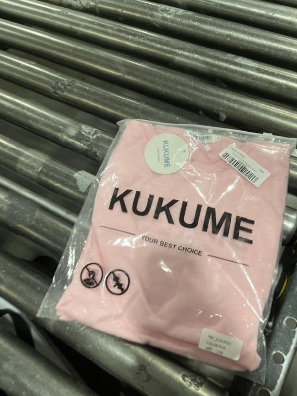 Photo 2 of Kukume 2024 Girl's Summer Crewneck T-Shirts Petal Short Sleeve Striped Tee Top for Kids Girl Years 9-10 Years Pink