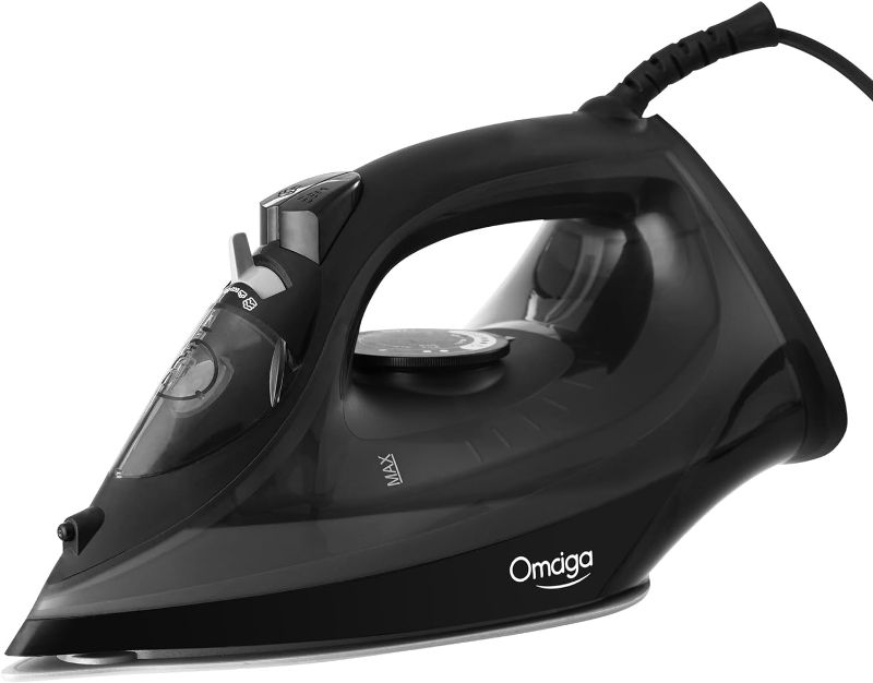 Photo 1 of  OMAIGA Steam Iron, Iron for Clothes with Non-Stick Soleplate, Steam Iron for Clothes, Anti-drip Iron with Auto-Off, 1500W Clothes Iron with Control System, 11.8oz Water Tank Black 