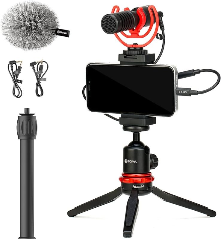 Photo 1 of Mouriv VK-T1 Smartphone Video Rig with Mini Tripod, Phone Grip, and Video Microphone Compatible with iPhone 11, 11 Pro, XS, XR, X, 8, 7, 6S, 6, 5S and Android - for YouTube, TIK Tok, Filming, Vlogging