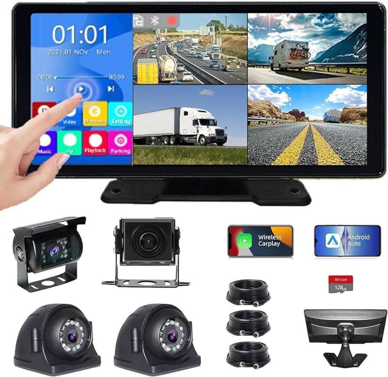 Photo 1 of 128GB DVR RV Backup Camera System 10.36" Dash Cam Audio Touchable Screen with Wireless Carplay&Android Auto 4 1080P Rear Side View Camera Night Vision Bluetooth for RV Truck Bus Trailer