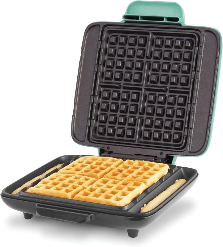 Photo 1 of  Dash Deluxe No-Drip Waffle Iron Maker Machine 1200W + Hash Browns, or Any Breakfast, Lunch, & Snacks with Easy Clean, Non-Stick + Mess Free Sides, Aqua 