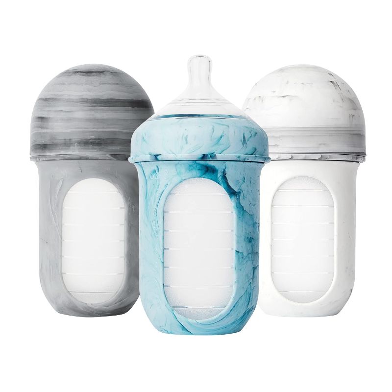 Photo 1 of  Boon Nursh Reusable Silicone Baby Bottles with Collapsible Silicone Pouch Design - Everyday Baby Essentials - Stage 2 Medium Flow Baby Bottles - Tie Dye - 8 Oz - 3 Count 