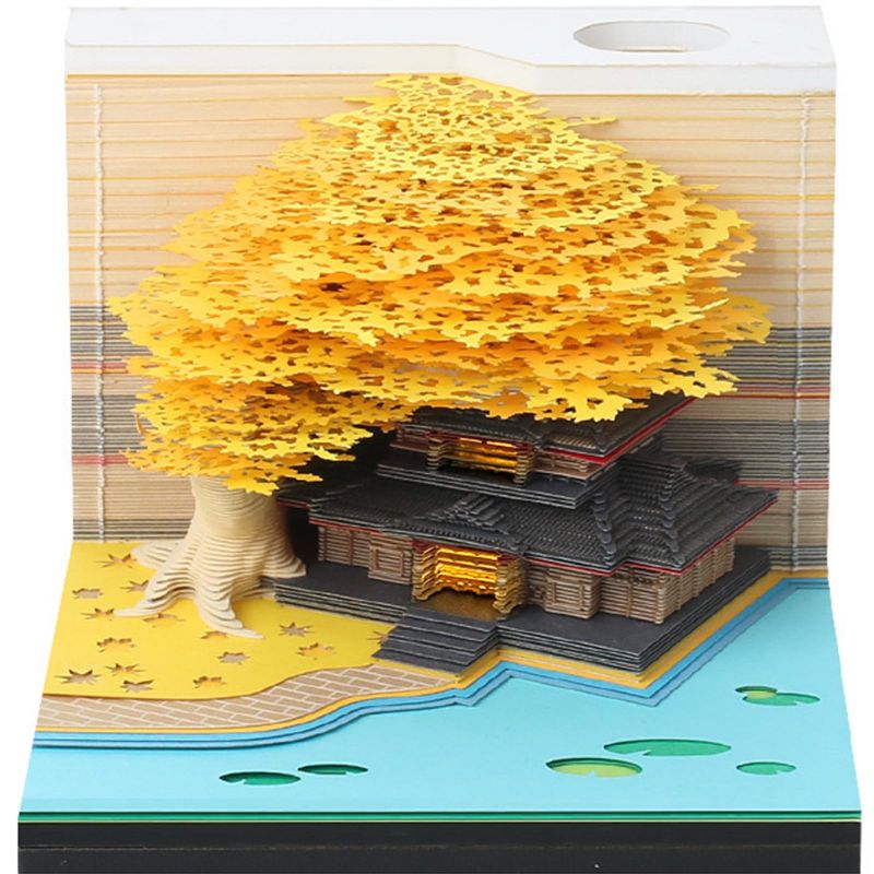 Photo 1 of 3D Memo Pad Tree House Notepad, Kawaii Design, Convenient Sticky Notes, Light Pen Holder. Omoshiroi Block- Unique Marriage Tree Theme. Creative DIY Desk Decorative Gift YELLOW