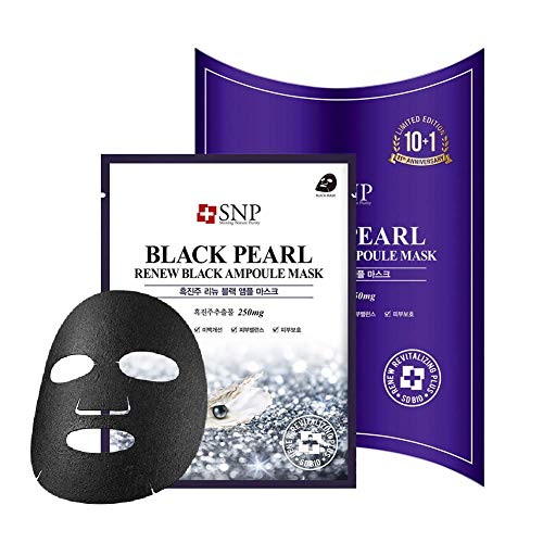 Photo 1 of SNP - Black Pearl Renew Ampoule Korean Face Sheet Mask - Restoring & Rejuvenating Effects for All Oily Skin Types - 11 Sheets - Best Gift Idea for Mom, Girlfriend, Wife, Her, Women
