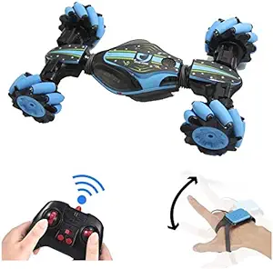 Photo 1 of GoolRC RC Stunt Car, 4WD 2.4GHz Remote Control Car, Deformable All-Terrain Off Road Car, 360 Degree Flips Double Sided Rotating Race Car with Gesture Sensor Watch Lights Music for Kids (Blue)
