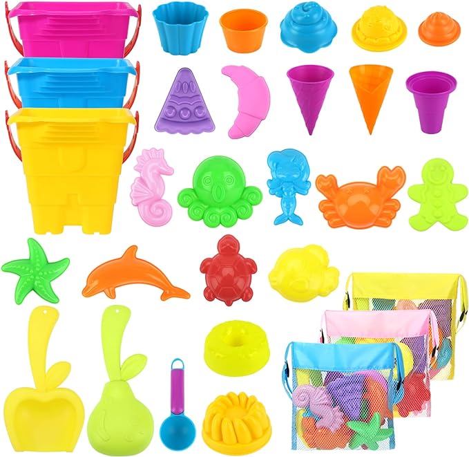 Photo 1 of Beach Sand Toy Set- Sandbox Toys Shell Collecting Bag with Bucket Mesh Beach Bag for Boys and Girls(30PCS)
