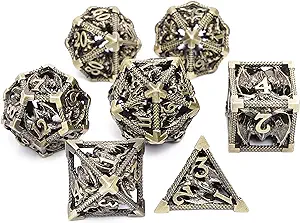 Photo 1 of Limited-time deal: DND Metal Dice Set Polyhedral Dice Set Dungeons and Dragons Dice Hollow Dice 7Pcs Suitable for DND RPG MTG Dungeon and Dragons Table Board Roll Playing Games 