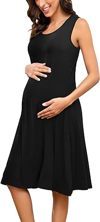 Photo 1 of PARNIXS Women's Fashion Maternity Dress Sleeveless Dresses with Pockets?Summer Thin Section Maternity Clothes SIZE L