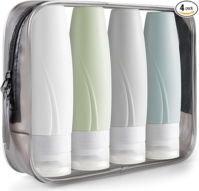 Photo 1 of Limited-time deal: INSFIT Travel Bottles for Toiletries, 3oz Leak Proof BPA Free Silicone Cosmetic Travel Size Toiletry Containers with Labels Squeezable Silicone Tubes Refillable Bottles for Shampoo 4 Pack