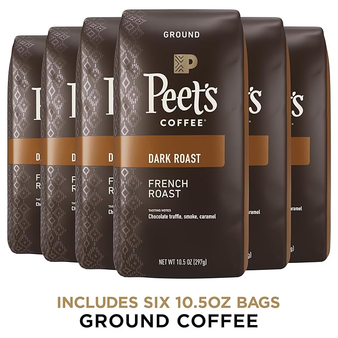 Photo 1 of Peet's Coffee, Dark Roast Ground Coffee - French Roast 63 Ounces (6 Bags of 10.5 Ounces) BB 06.20.24