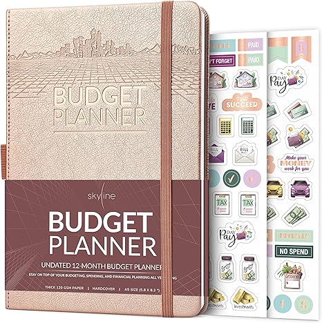 Photo 1 of Skyline Budget Planner – Undated Monthly Budgeting Book & Money Expense Tracker – Financial Notebook to Track Personal & Household Finances – Simple Budget Journal – A5 Size, Hardcover (Rose Gold) 