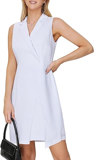 Photo 1 of EXLURA Women's Formal Sleeveless Wrap Dress Summer 2024 V Neck Business Casual Work Dresses Cocktail Party Mini Dress SIZE XS