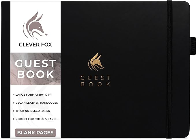 Photo 1 of Clever Fox Guest Book – Blank Sign in Guestbook for Party, Wedding Reception, Baby Shower, Bridal Shower, Funeral, Event – Blank Signing Book for Guests – 128 Blank Pages, Large Format - Black 