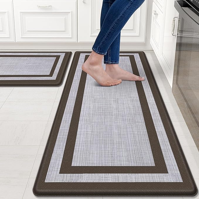Photo 1 of Mattitude Kitchen Mat [2 PCS] Cushioned Anti-Fatigue Non-Skid Waterproof Rugs Ergonomic Comfort Standing Mat for Kitchen, Floor, Office, Sink, Laundry, Brown and Gray