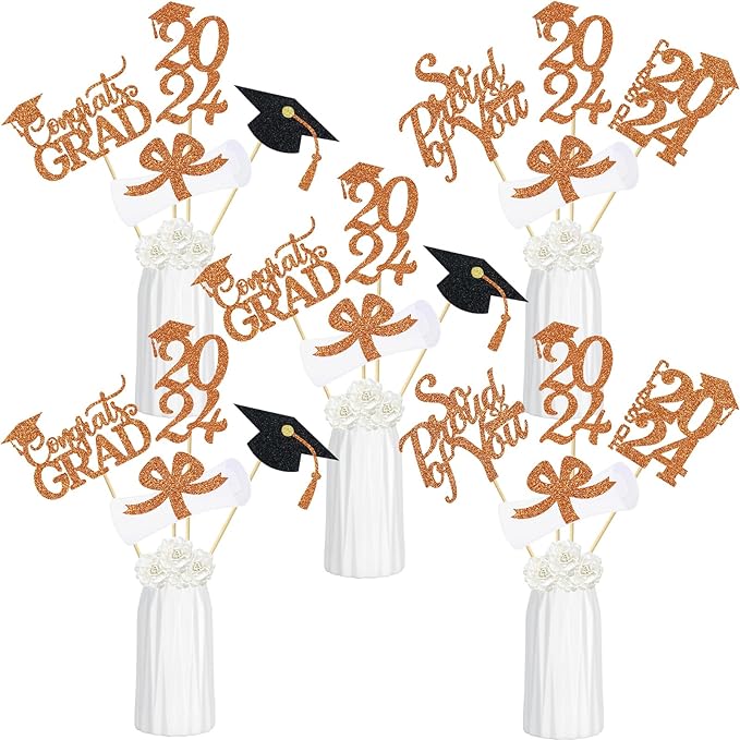 Photo 1 of Orange Graduation Centerpiece Sticks 2024, Graduation Party Centerpieces for Tables 2024 Orange Class of 2024 Graduation Table Centerpieces Decorations Orange - 24Pcs