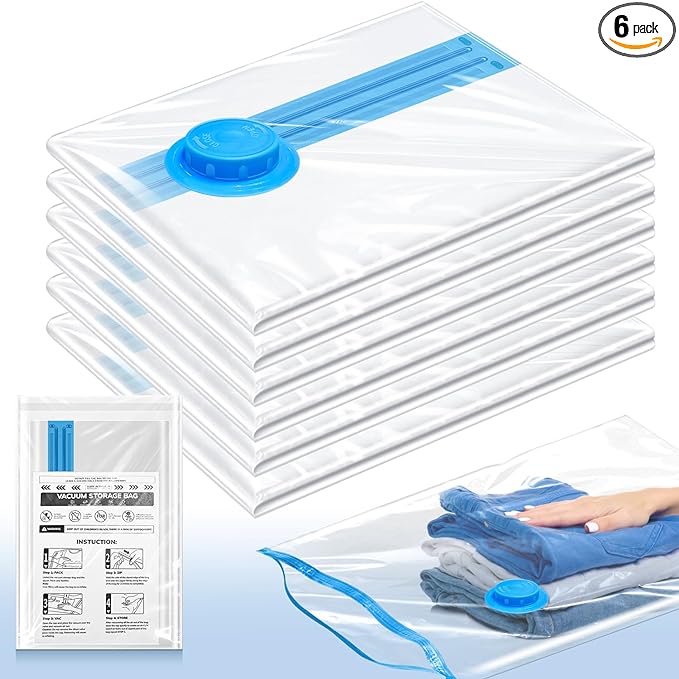 Photo 1 of 6 Small Space Saver Vacuum Storage Bags, Vacuum Sealed Storage Bags Vacuum Seal Bags for Clothing, Comforters, Pillows, Towel, Blanket Storage, Bedding