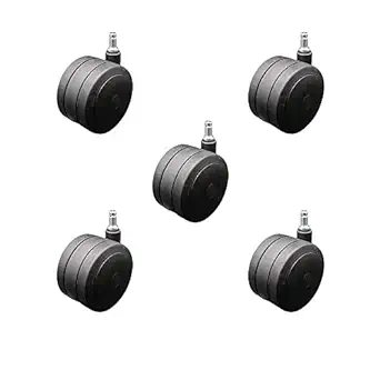 Photo 1 of 3 Inch Extra Heavy Duty Office Chair Stem Casters Set of 5 - Black Thermoplastic Rubber Twin Wheel with 7/16 Inch by 7/8 Inch Grip Ring Stem Casters - 1,125 lbs. Total Capacity - Service Caster Brand 
